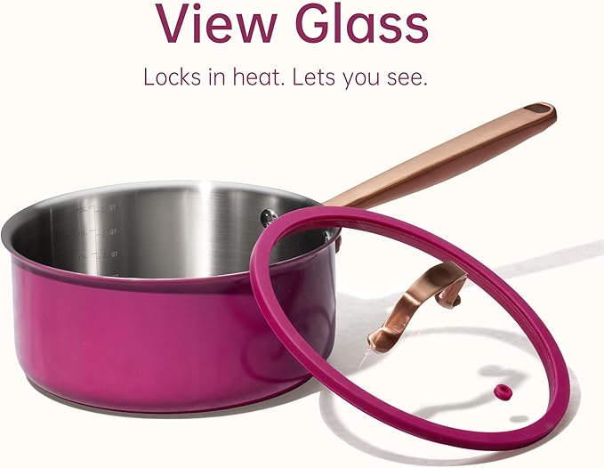 CAROTE 1.5Qt & 3.0Qt Stainless Steel Saucepan Set with Steamer & Ladle, Non-Toxic 3-Ply Stainless Steel Pot with Lids, Small Pots for Cooking, Oven Safe, Induction Compatible Cookware, Purple