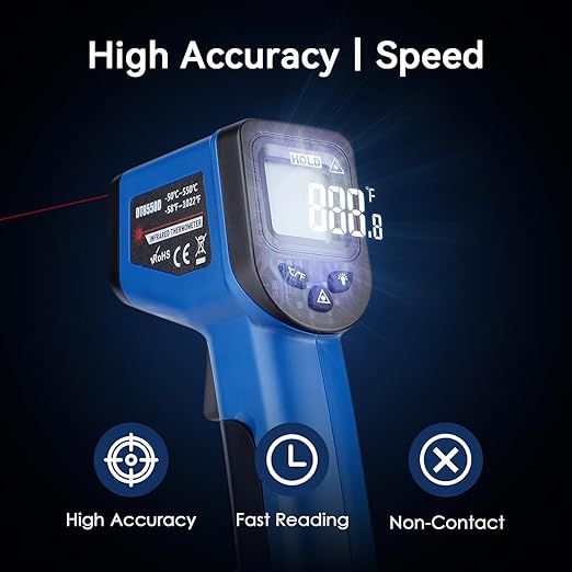 Infrared Thermometer Gun for Cooking, Digital Laser Temperature Thermometer -58℉~1022℉ IR Thermometer Gun for Blackstone Pizza Oven Deep Frying Other Daily Uses with Hard Carrying Case (NOT for Human)