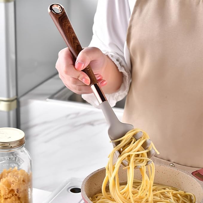 Kitchen Utensils Set,Cooking Utensils Set,Kitchen Utensils Set with Stand, 7pcs Silicone Cooking Utensils, Nonstick Pasta Spoons Skimmer Spatula Baking Kitchen Tools Gadgets(Khaki)
