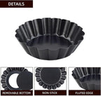 4 Pack Tart Pans Tortilla Pan Set Mini Tart Molds Carbon Steel Taco Shell for Baking 3 Inch Taco Salad Bowl Maker with Removable Bottom NonStick Tortilla Bowl Fluted Side for Quiche Cakes Pies (Black)