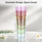 Freshmage 8 Pack Plastic Reusable Drinking Glasses, 20oz Colorful Drinking Cups, BPA-Free, Shatter-Proof, Microwave Safe, Stackable Tumblers for Home, Outdoor, Party, Picnic, Pool