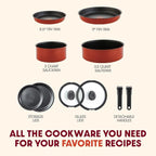 T-fal Ingenio Nonstick Cookware Set, Induction, Oven Broiler Safe 500F, Cookware, Pots and Pans, RV, Camping, Oven, Broil, Dishwasher Safe, Detachable Handle, Red (Pack of 20)