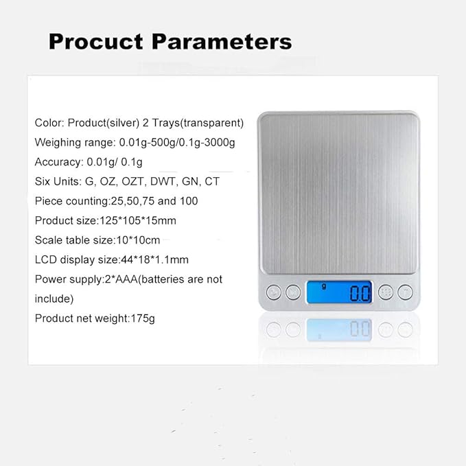 Digital Kitchen Scale,High Precision Stainless Steel Multifunction Food Scale Grams and Ounces Back-Lit LCD Display Small Pocket Jewelry Scales Auto Off,Tare,PCS,UNTS/Mode (500g/0.01g)