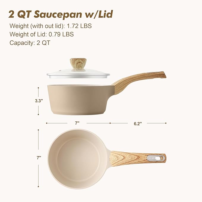 SENSARTE Ceramic Nonstick Sauce Pan with Lid, 2.0 Quart Small Saucepan, White Cooking Pot with Stay Cool Handle, Non toxic Kitchen Sauce Pot, Non stick Small Pot, Induction Pot, PFOA PTFE PFAS Free
