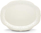 Lenox Serveware, Lenox French Perle White Serving Platter, Oval Shape, 16-Inch, Stoneware, Dishwasher Safe, Turkey Platter for Thanksgiving, Winter Hosting, Christmas Serving (White, 1 Piece)