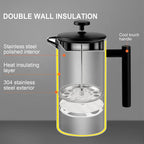 Secura French Press Coffee Maker, 304 Grade Stainless Steel Insulated Coffee Press with 2 Extra Screens, 34oz (1 Litre), Black
