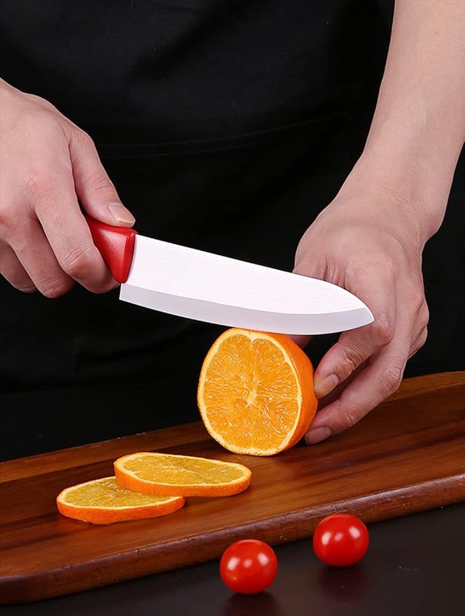 Ceramic Knife Set of 5,Sharp Ceramic Knife with Sheath,Steak Knife,Red Kitchen Knives With Anti-Slip handle,Includes 6" Chef Knife,5" Utility Knife,4" Vegetable Knife,3" Paring Knife,1''Fruit Peeler