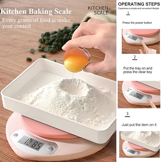 Cute Kitchen Scale, Digital Food Scale with LCD Display, 11 ib (5kg) Capacity, 0.03 oz (1g) Precise Weight Measuring for Baking Cooking (Pink)
