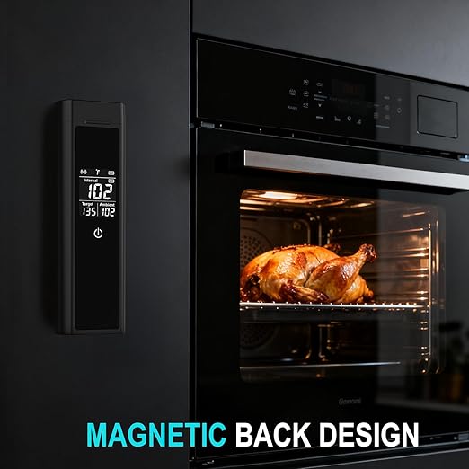 Wireless Meat Thermometer Bluetooth Digital, Smart Meat Thermometer with Booster Base, IP67 Waterproof Probe, ±1.8°F Accuracy, 100m Range, Rechargeable BBQ Cooking Thermometer for Grill, Smoker Black