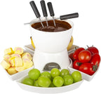 Fondue Set with 4 Dipping Bowls and 4 Forks, Ceramic Fondue Kit Premium Tea Light Porcelain Melting Pot for Cheese, Chocolate and Tapas