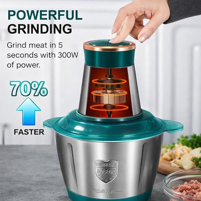 Meat grinder,Meat chopper,Food Chopper,Fast Shredding for Meat, Vegetables, Fruits and Nuts,Electric Food Chopper with 4 Large Sharp Blades for Meat, Upgraded Button & Smart Overheat Protectio