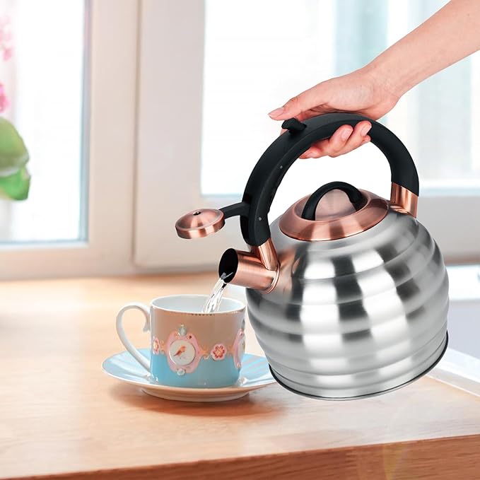 Tea Kettle for Stove Top Whistling Teapot, 3.2Q Tea Pot Stainless Steel Teakettle with Heat Proof Ergonomic Handle
