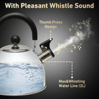 Lily's Home 2 Quart Whistling Tea Kettle, Stainless Steel Stovetop Kettle for Gas & Induction Tops, Classic Whistle Spout, Cool-Touch Handle for Safe Pouring - Perfect for Home, Kitchen, Dorm