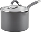Circulon Radiance Hard-Anodized Nonstick Saucepan, Durable Nonstick Cookware, Sauce Pan with Straining Lid, 3-Quart, Gray