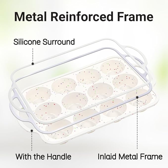 Silicone Muffin Pans for Baking, Metal Reinforced Frame 12 Cups Regular Size Silicone Cupcake Pan Nonstick Muffin Tin for Baking Muffin, Cupcake, Frittatas,BPA Free, Silicone Molds Dishwasher Safe