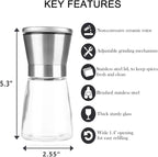 Mincham Manual Salt or Pepper Grinder for Professional Chef, Best Spice Mill with Stainless Steel Cap, Ceramic Blades and Adjustable Coarseness, Refillable Glass Body with 6OZ Capacity