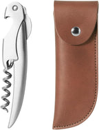 Sleek Waiter’s Corkscrew by ELMWAY - Stainless Steel Manual Wine Opener with Foil Cutter & Beer Bottle Opener, Durable Wine Key with Genuine Leather Case & Gift Box for Wine Lover