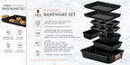 Stackable Nonstick Bakeware Set, 8 Piece Baking Pan Set, Oven Safe Carbon Steel, Includes Cookie Sheet, Muffin Pan, Loaf Pan & Roaster