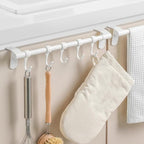 TOYANDONA No-Drill Under Cabinet Plastic Utensil Hooks 5-Row Kitchen Hanging Rack for Cookware and Spoon Storage, White Multi-Purpose Organizer for Kitchenware and Sundries