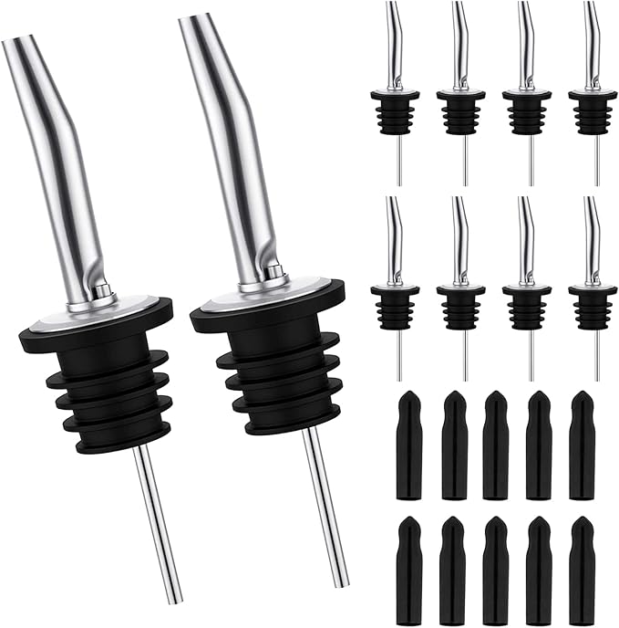 10 Pack Liquor Pour Spout, Liquor Bottle Pourers, Pour Spouts for Liquor Bottles with Dust Caps Seal Covers, Bar Tool, Hygienic, Dishwasher Safe