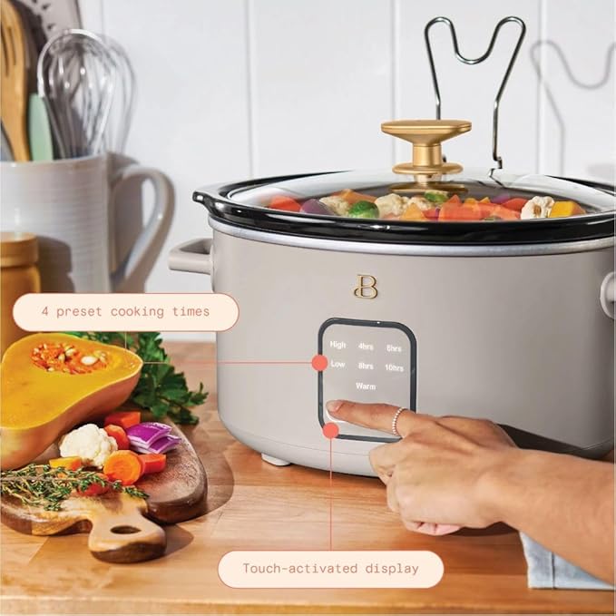 Beautiful 4-Quart Programmable Slow Cooker with Touch-Activated Display, Digital Timer, Keep-Warm Function & Removable Non-Stick Pot