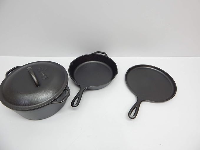 Lodge Cast Iron Set - Pre-Seasoned Kitchen Set - Skillet, Griddle & Dutch Oven Included - PFAS-Free Non-Toxic Cookware - 4-Piece Set