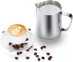 Milk Frothing Pitcher, 32oz Steaming Pitcher Stainless Steel Espresso Machine Accessories for Coffee Bar, Cappuccino Barista Tools Milk Jug Steamer Frother Cup with Decorating Latte Art Pen