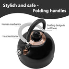Tea Kettle,Whistling Tea Kettle Stovetop 2.6 Quart, Tea Pots for Stove Top Food Grade Stainless Steel,Wood Pattern Handle(Black),With Anti Scald Towel