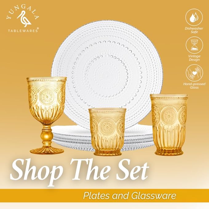 Yungala Amber Small Drinking Glasses Set of 6 Vintage Hobnail 8 oz