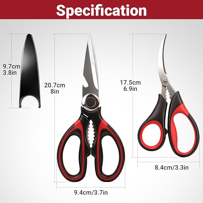 Kitchen Shears Set of 2, Heavy Duty Kitchen Scissors Seafood Scissors, Stainless Steel Sharp Food Cooking Scissors for Meat, Bones, Fish, Poultry, Vegetables, Chicken, Dishwasher Safe