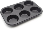 Muffin Pan 6 Cup Cupcake Baking Pan No Stick Carbon Steel Easy Clean