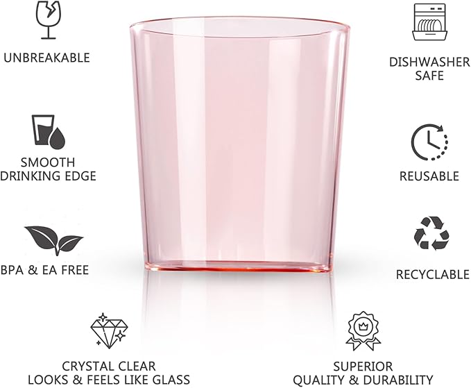 Liacere Plastic Drinking Glasses (Set of 12) 14 oz Pink Reusable Plastic Glasses Colors，Kitchen Water Glasses Cup,Bar Tumbler Glassware Set for Beer, Juice, Cocktail, Whiskey for Valentine’s Day