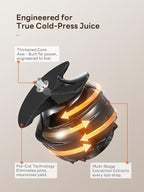 QCen Cold Press Juicer, 5.5” Wide Feed Chute Slow Masticating Juicer Machine for Whole Fruits and Vegetables, Easy to Clean (Silver)
