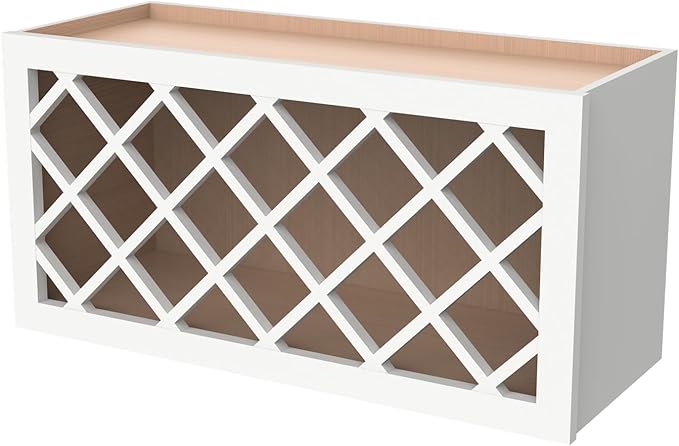 Origami Solid Wood RTA Wine Bottle Rack Wall Cabinet with Lattice Panels - Wine Storage for Bar, Pantry, Cellar & Basement - Mocha (36"W 12"D 18"H)
