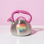 Paris Hilton Whistling Stovetop Tea Kettle, Stainless Steel with Rainbow Love Color Changing Heat Indicator Design, Soft Touch Handle, 2.5-Quart, Love Rainbow