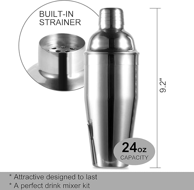 WPHUAW 24oz Cocktail Shaker Bar Set-Professional Margarita Mixer Drink Shaker Professional Stainless Steel Bar Tools Built-in Bartender Strainer for Martini Kit (1-Piece)