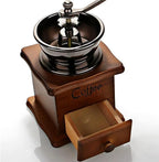 Wooden Manual Coffee Grinder Vintage Style Hand Coffee Mill Burr Coffee Grinder with Ceramic Hand Crank,Wooden Manual Coffee Grinder Cleaning Brush (Dark Brown Upgraded Version)