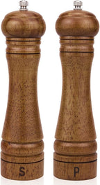 XWXO Wood Salt and Pepper Grinder Set, Salt Mill Pepper Grinder Set, Pepper Mill, Salt Shakers with Adjustable Ceramic Rotor- Oak Wood Pepper Grinder for Your Kitchen 8 inches - Pack of 2