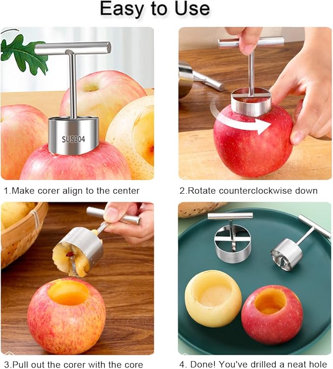 Vegetable & Fruit Corer, Veggie Corer Drill Fruit Core Remover Kitchen Tool, 2 Sizes Veggie Drill for Coring and Hollowing Out Zucchini, Pumpkin, Potatoes, Carrot, Apple, Pear, Tomato