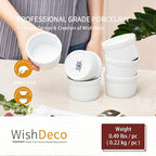 WishDeco Ramekins Set of 6, Creme Brulee Ramekins 7 oz, White Dipping Sauce Dishes, Porcelain Ramekin Bowls for Baking, Souffle, Custard Pudding, Cake, Oven Safe