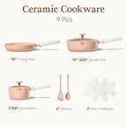 CAROTE Ceramic Cookware Set Nonstick, 9pcs Pots and Pans Set Non stick, Non-Toxic & PFAS-Free,Dishwasher, RV/Camping Cookware Set,Sauce Pan with Lid, Pink