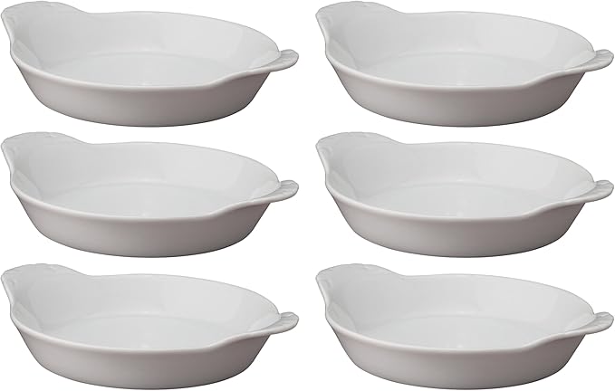 HIC Kitchen Round Au Gratin Baking Dish Set, Fine Porcelain, 4-Ounce, Set of 6