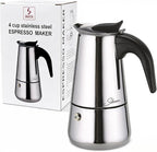 Espresso Maker 4 Cup Moka Pot Stainless Steel Percolator coffee pot, Compatible with Gas, Electric, Ceramic, and Induction stovetops(6.6 fl oz/200 ml)