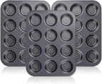 Kingrol 12-Cup Muffin & Cupcake Pans, Set of 3 Baking Pans, Non-stick Bakeware, 1.1" Deep