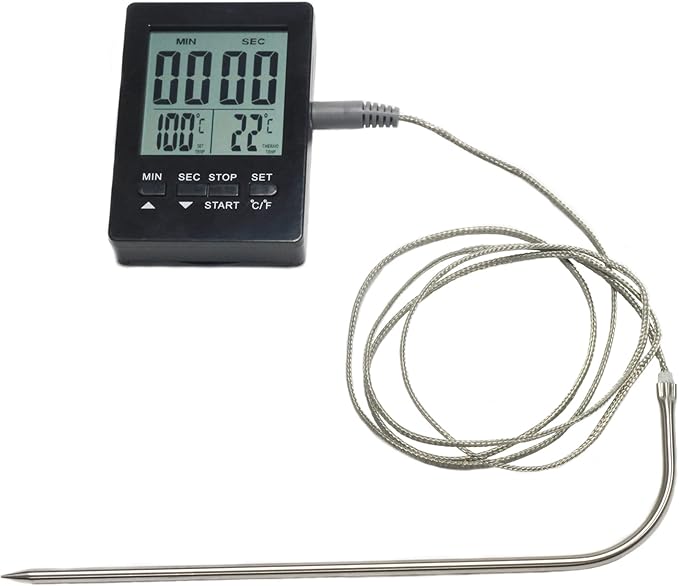 Chef Craft Select Digital Thermometer and Timer with Probe, 7 inch Probe 3 inch Timer, Black