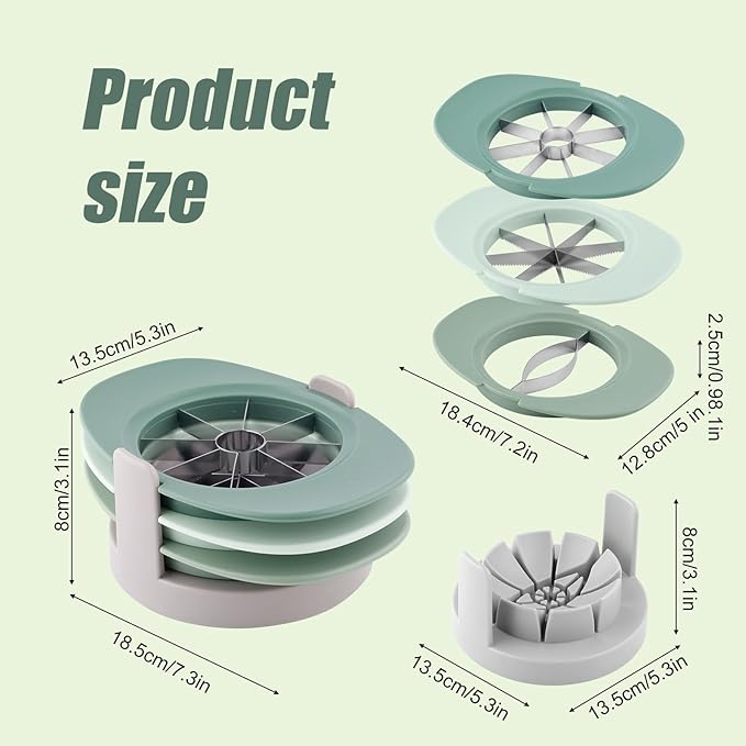 Fruit Cutter Slicer, 4 in 1 Apple Corer Remover Green 430 Stainless Steel Tomato Wedges Vegetable Cutter 8 Slices Multifunctional Kitchen Tool for Fruit & Vegetable Cutting