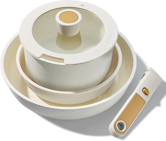 CAROTE 6pcs Pots and Pans Set Non Stick, Cookware Sets, Kitchen Set, Oven/Fridge Safe, Space Saving Pots Set, Nonstick Cooking Set with Versatile Detachable Handle, Induction RV Set
