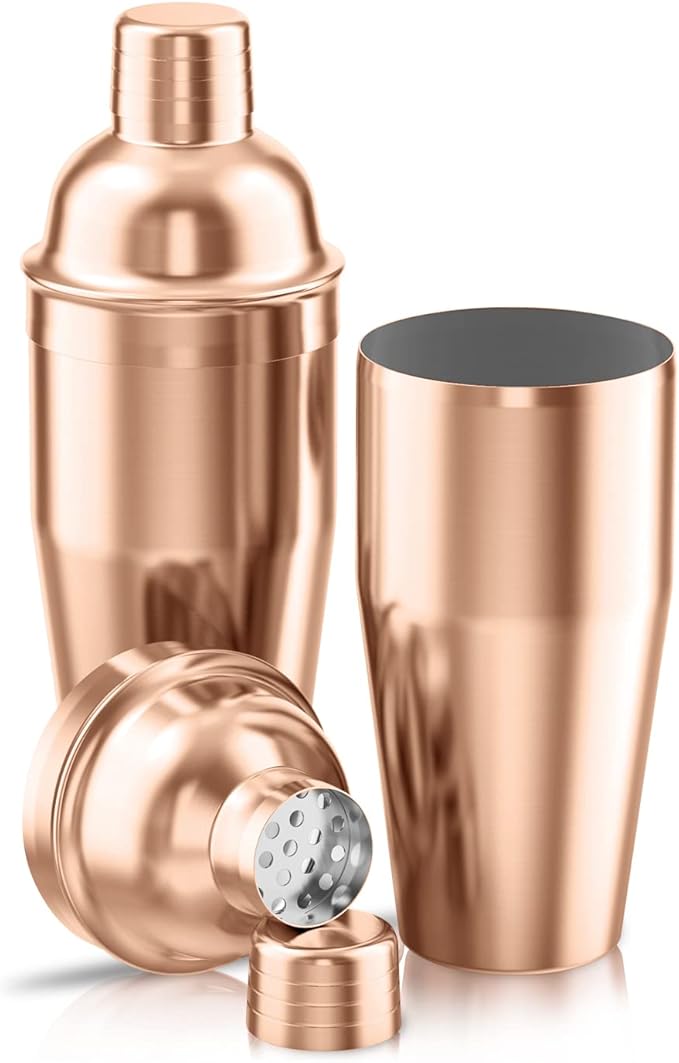 LUCKYGOOBO Cocktail Shaker,24 oz Martini Shaker,Food Grade Stainless Steel Martini Mixer Built-in Strainer,Drink Shaker,Bartender Kit Gifts. (Rose Gold)
