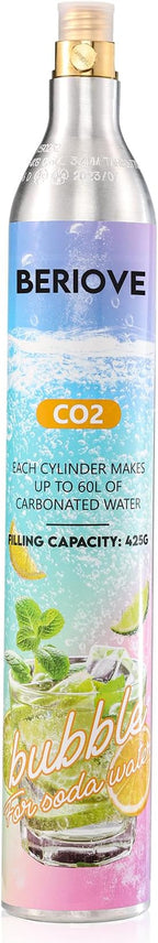 CO2 Cylinder for Soda Maker - 60L Durable CO2 Cartridges for Screw-In Soda Makers Compatible, Exchange Carbonator & Sparkling Water - Carbonates Any Drink with Threaded Cylinders (1PCS)