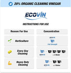 Eco Solutions Vinegar Cleaning Solution - multipurpose cleaning vinegar for home, outdoors & automotive, 20% vinegar concentrate (5.3 Gallon (20 Litre))